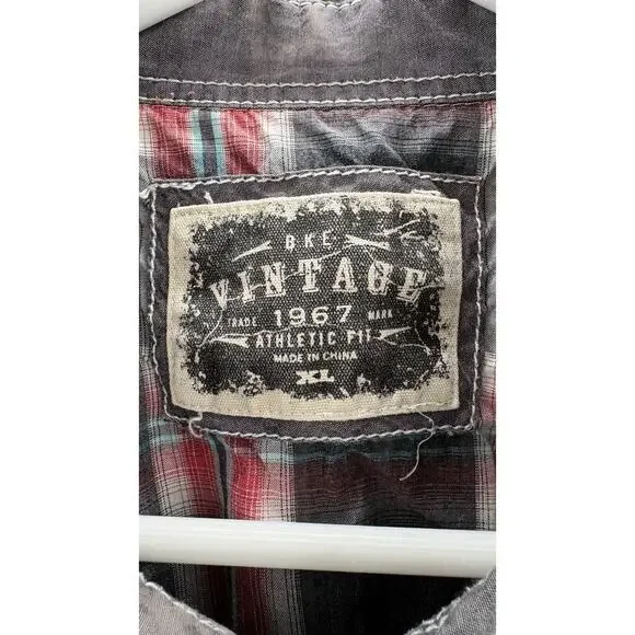 BKE Vintage Shirt Mens XL Plaid Western Pearl Snap Athletic Fit Cowboy - Picture 5 of 14